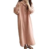 GGUHHU Womens Chic Button Down Rolled-Up Sleeve Long Cotton Blouse Maxi Dress (Large, Light Pink)