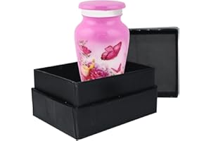 BOLD & DIVINE Butterfly Theme Keepsake Cremation Urn Pink Small Decorative Brass Urn for Human Ashes