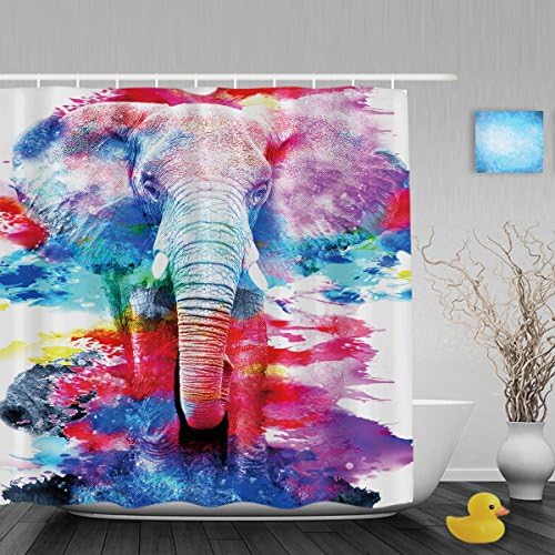 Art Painting African Elephant Bathroom Shower Curtains Fade Resistant Waterproof Mildew Polyester Fabric Rainbow Color 60"x72"Inch