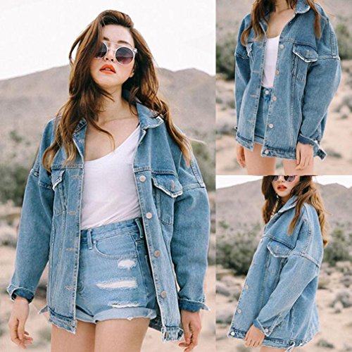 UBuyit Women Vintage Boyfriend Style Oversize Loose Denim Jeans Jacket Coat Outwear (Blue, L) - Thumbnail 3