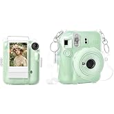 Rieibi Clear Case Compatible with Fuji Instax Mini 12, Hard Carrying Case Bag for Fujifilm Instax Mini 12 Instant Camera, PC Cover with Photo Storage Pocket &amp; Shoulder Strap