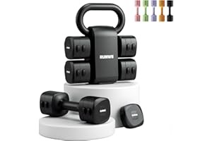 RUNWE Lightweight Adjustable Dumbbell Kettlebell Set - 4 in 1 Free Weight Set with Kettlebell Grip Converter, Each 2.2 3.3 4.4 5.5lb Quick Change Weight Women Dumbbell Set for Small Spaces Home Gym