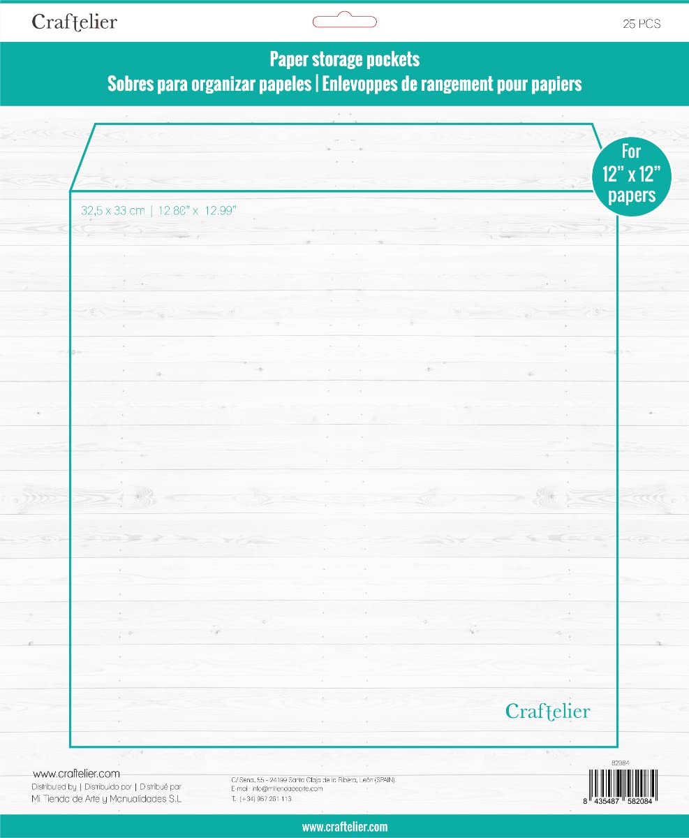 Craftelier - Transparent Heavy Duty Plastic Envelopes | Ideal for Organizing Scrapbooking and Crafts | Includes 25 Envelopes Size Approx. 32.5 x 33 cm (12.80" x 12.99")