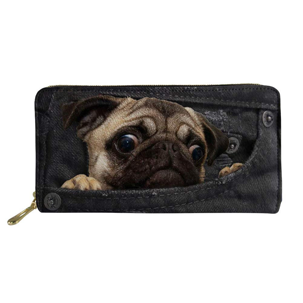 Pug Purse Gifts Dog Wallet Long Pouch with Money Clip Organizer for Women Business Clutch by Showudesigns