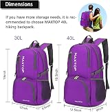 MAXTOP 40L Lightweight Foldable Backpack Water Resistant for Men Women Kids view 2