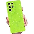 MINSCOSE for Samsung Galaxy S21 Ultra Magnetic Neon Phone Case[Compatible with Magsafe],Cute Bling Glitter Thin Slim Shockproof Sparkly Cover for Women Girl for Samsung Galaxy S21 Ultra -Neon Green
