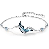 Infinity Dolphin Bracelet Anklet 925 Sterling Silver Dolphin Ankle Bracelet for Women Blue Crystal Adjustable Mother's Day Christmas Valentine's Day Ocean Beach Anniversary Jewelry Gifts for Family