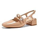 GotSoft Women's Mary Jane Chunky Low Block Heels Slingback Pumps Closed Square Toe Double Strap Wedding Dress Shoes