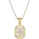 Gold Cross Necklace for Women, 14K Gold Plated Dainty Charm Necklaces, Pearl Shell Pendant Christian Jewelry Gifts