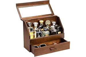 Miratino Cologne Organizer for Men, Dustproof Cologne Stand with Drawer, Wood Perfume Stand Organizer for Dresser, Large Capacity Cologne Holder Display, Great Gift for Men