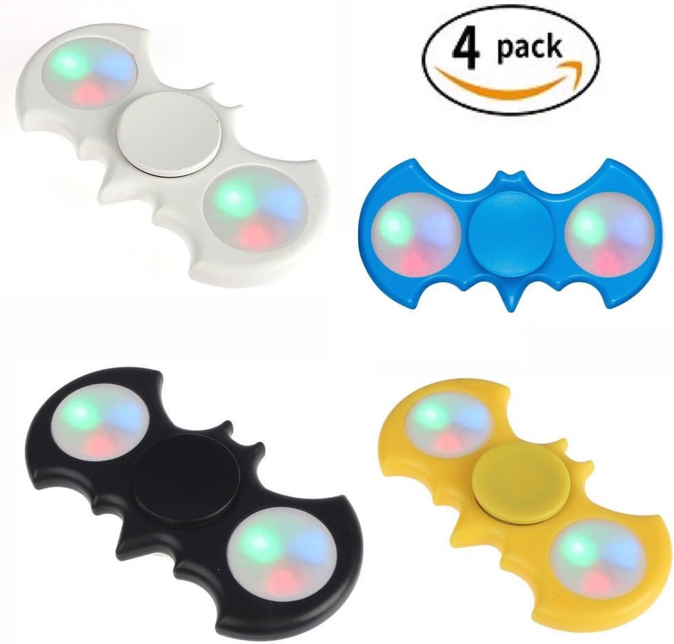 ToysOXO LED Bat Style EDC Hand Spinner Fidget Toy With Switch Button for Anti-Anxiety Stress Reducer-Focus Toy for Adult & Kids (4 Pack Blue, White, Black and Yellow)