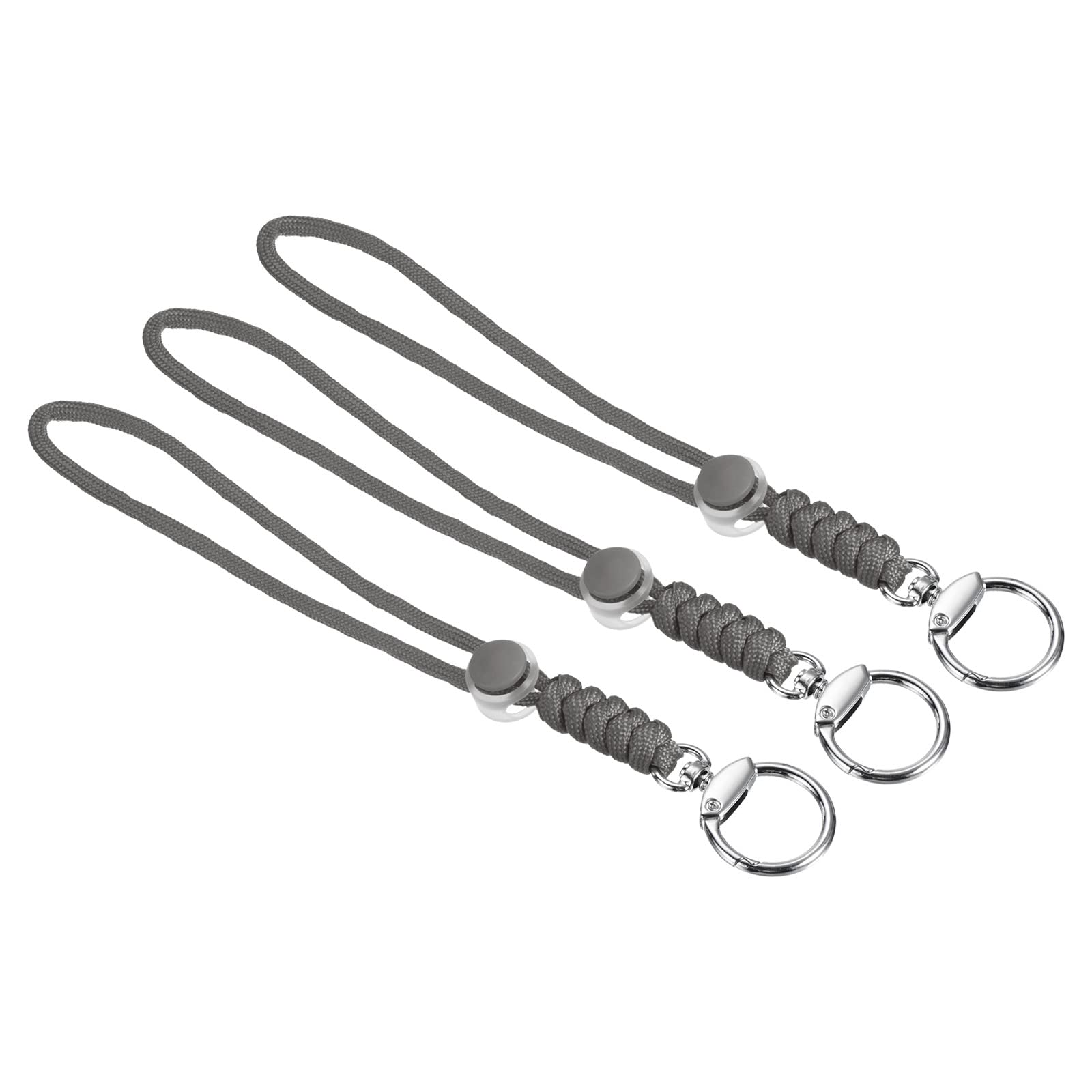 PATIKIL Paracord Lanyard with Clasp 9 Inch, 3 Pack Wrist Keychain Cord Metal Hook Strap for Keys Whistle ID Card Badge Holder, Gray