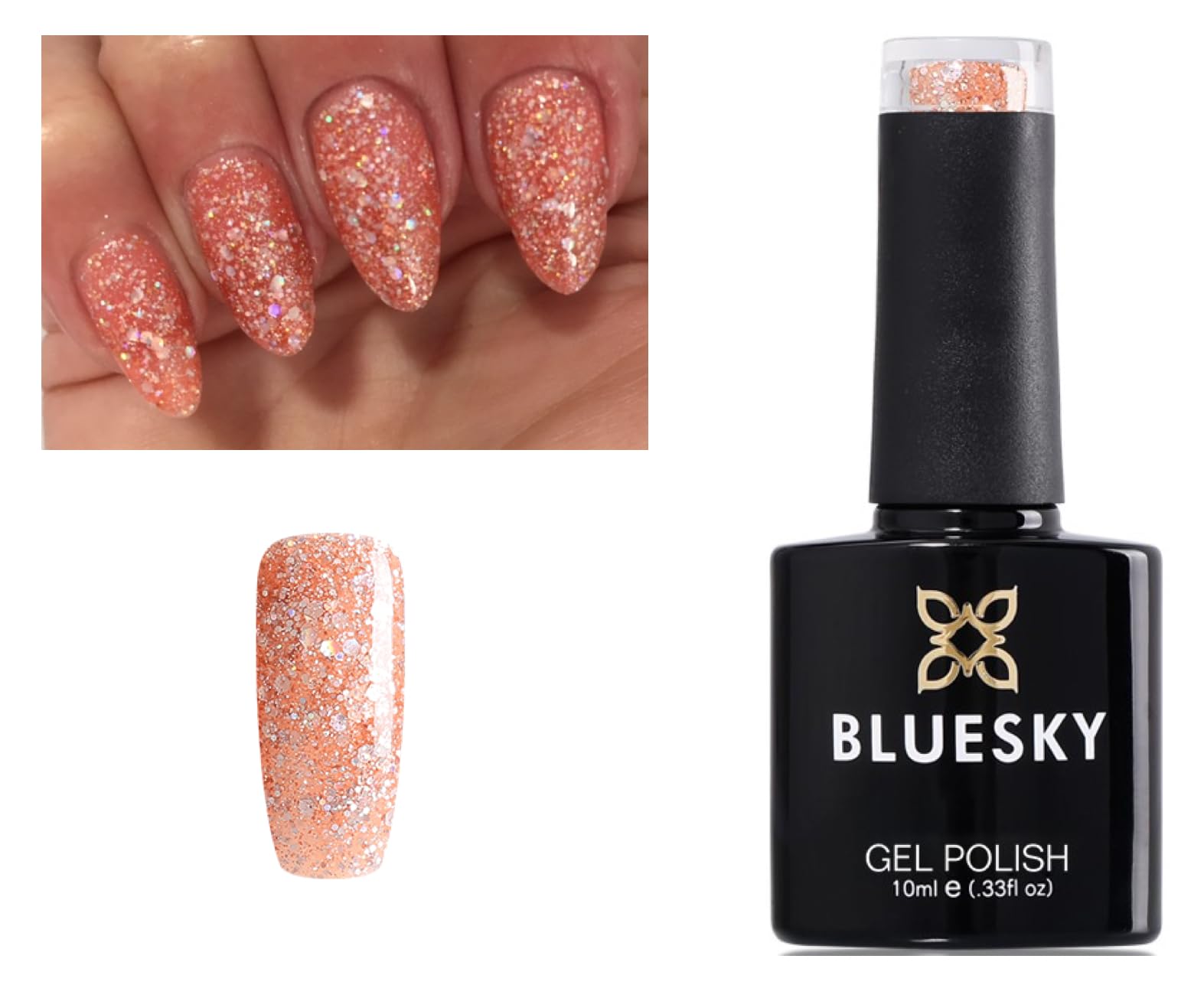 Bluesky Nail Gel Polish PEACH GLITTER Pinch Of Peach,Coral Explosion Diamon Peach Sparkle Glitter BLZ43 - UV LED Soak Off Gel 10ml