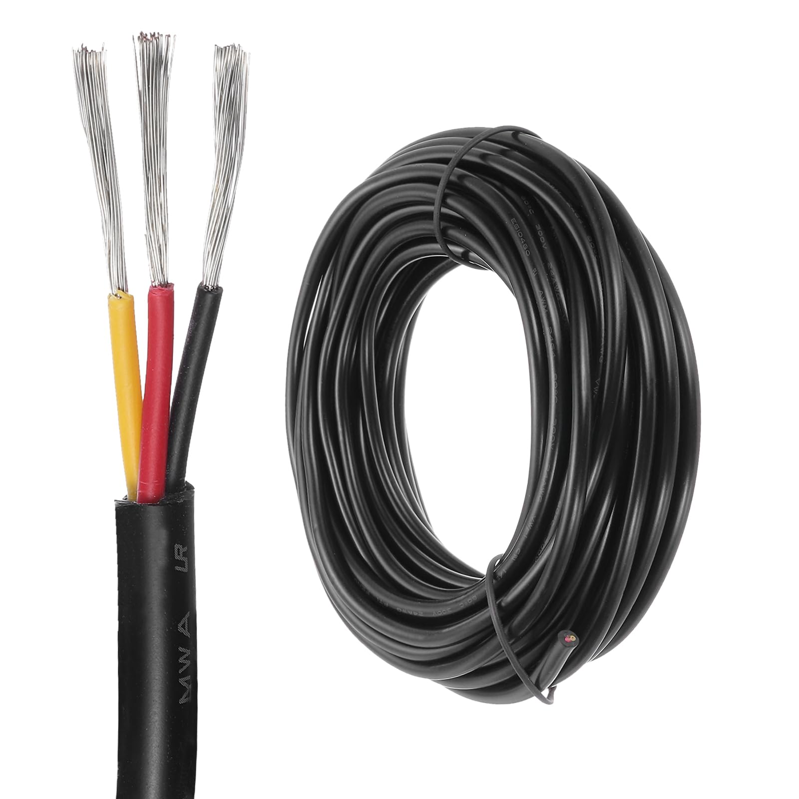 DMiotech 24 Gauge Wire Electrical Wire 3 Conductor, 24 AWG Extension Cable Cord 25 Ft/7.6 m UL2464 300V Stranded Tinned Copper Wire for LED Lighting Automotive