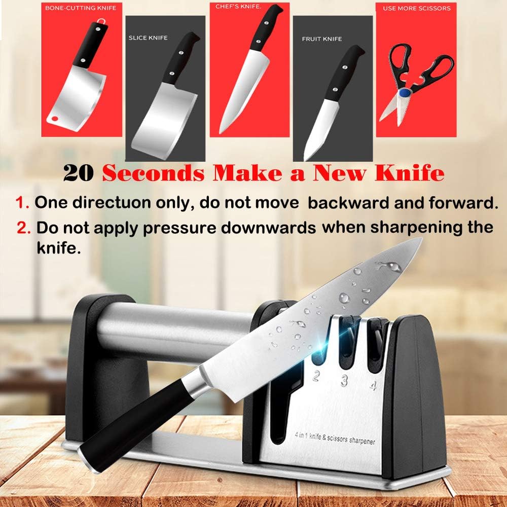 Knife Sharpener with 4 in 1 and Finger Protection Knife sharpeners Best Grinding Grooves are Made of Diamond Tungsten Steel and Ceramic Knives Sharpener Safe and Non-Slip - Image 5