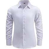 BlissBuggy Boys Dress Shirt Wrinkle-Free Stretch Button Down Shirts Kids Long Sleeve Formal School Uniform Shirt