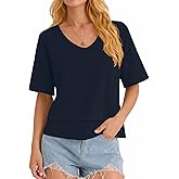 LOMON Womens V Neck Cotton T Shirts Summer Casual Cute Short Sleeve Flowy Fashion Tops Loose Fit Basic Tees
