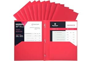 SUIN 2-Pocket-Folders with 3 Prongs, Red Plastic Files with Pockets and Prongs, Pack of 12