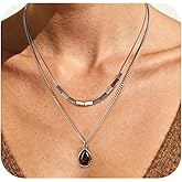 Zikichiky Tiger Eye Layered Necklaces for Women Silver Stackable Choker Necklace Teardrop Birthstone Pendant, Vintage Gemstone Jewelry for Women