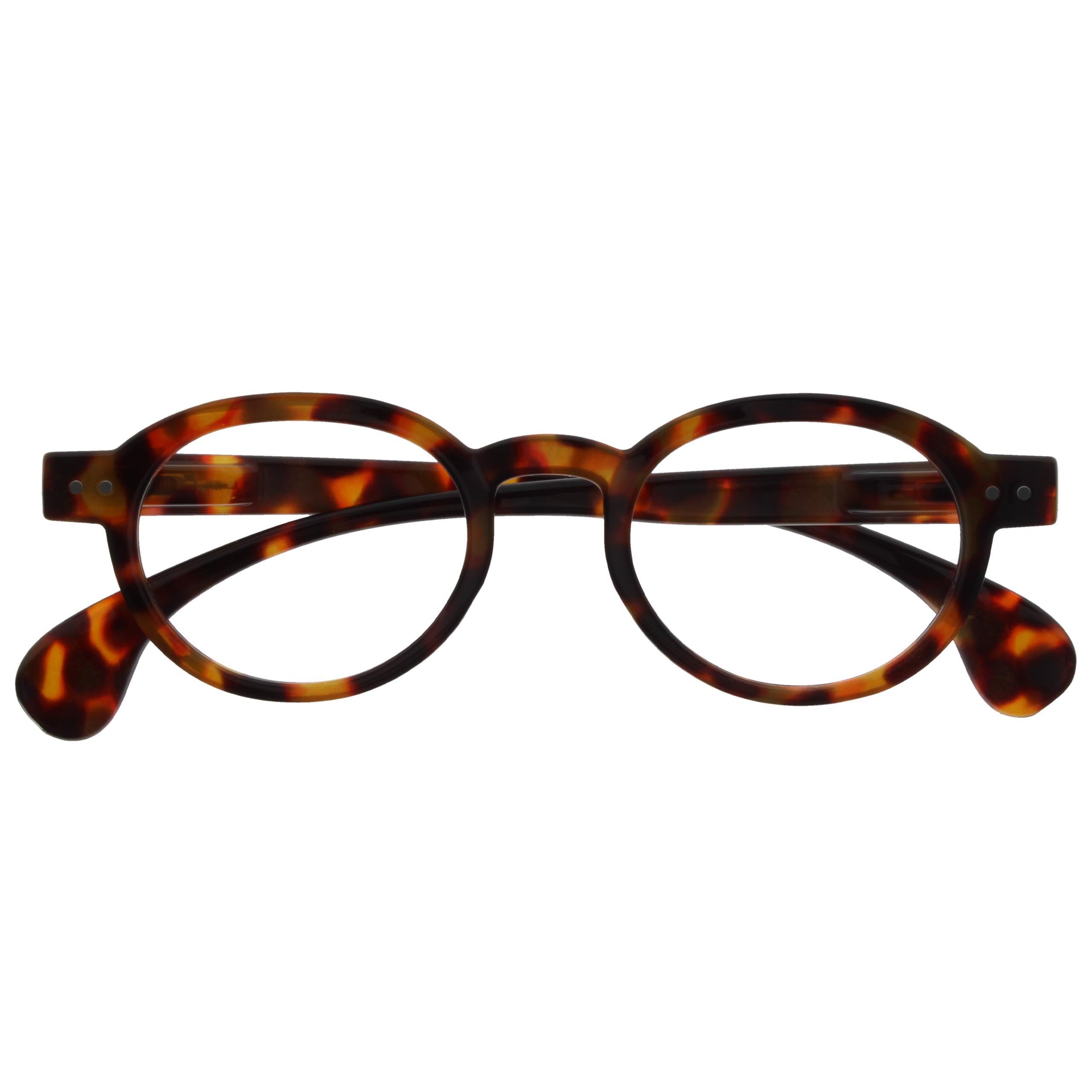 OPULIZE OCA Reading Glasses - Modern Retro Round Frame - Shiny Brown Tortoiseshell - Mens Womens - Spring Hinges - R54-2 - +1.00