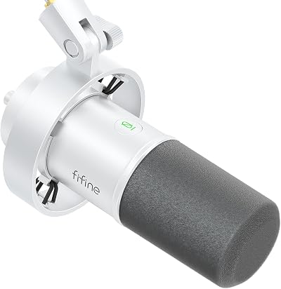 FIFINE XLR USB Dynamic Microphone K688 White with Mute Gain Headphones Jack