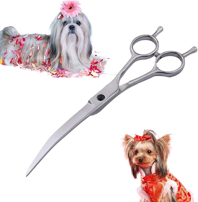 PoKids Curved Dog Scissors 7" for Pet Grooming Scissors Professional