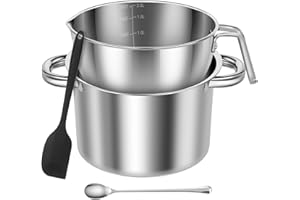 304 Stainless Steel Double Boiler Pot Set 2QT Chocolate Melting Bowl with Scale and Handle 2.6QT Dual-Handle Pot with Silicon