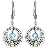 SDOPIR Celtic Moonstone Dangle Earrings 925 Sterling Silver Abalone Moonstone Earrings Celtic Knot Dangle Earrings Good Luck Irish Gifts for Women