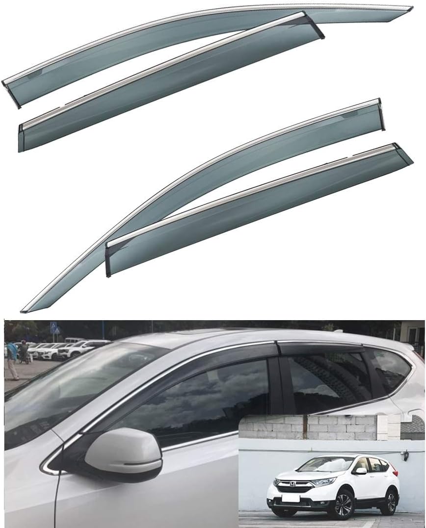 VXMOTOR for 2017-2019 Honda CRV CR-V CRV - Smoke Tinted Window Visor Rain Guard Deflector w/Chrome Trim - Best Material Polycarbonate PC