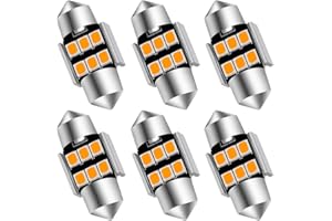 AUXLIGHT 6614 6641 6612F 6615 F30-WHP TS-14V1CP 29MM 1.14”Festoon LED Interior Light Bulbs Amber Yellow, Super Bright 6SMD Ch