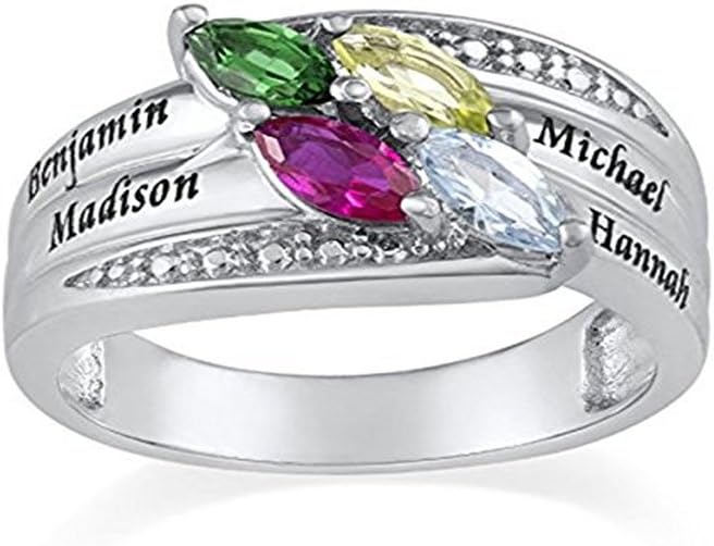 Promise Name Ring Custom Made with Any Names Personalized Gift for Mommy Engrave 4 Names 4 Birthstone Rings for Women
