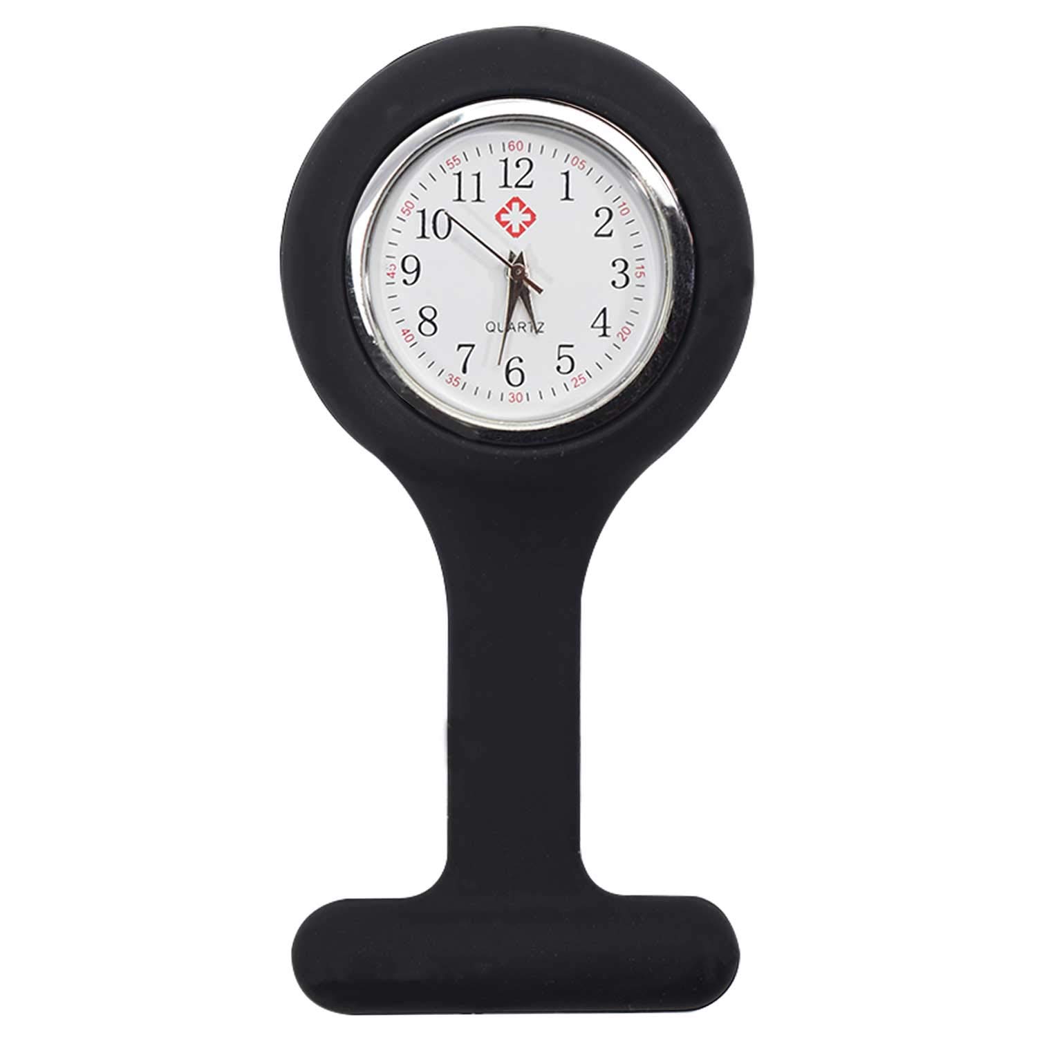 TRIXES Silicone Nurse Fob Watch with Brooch - Black
