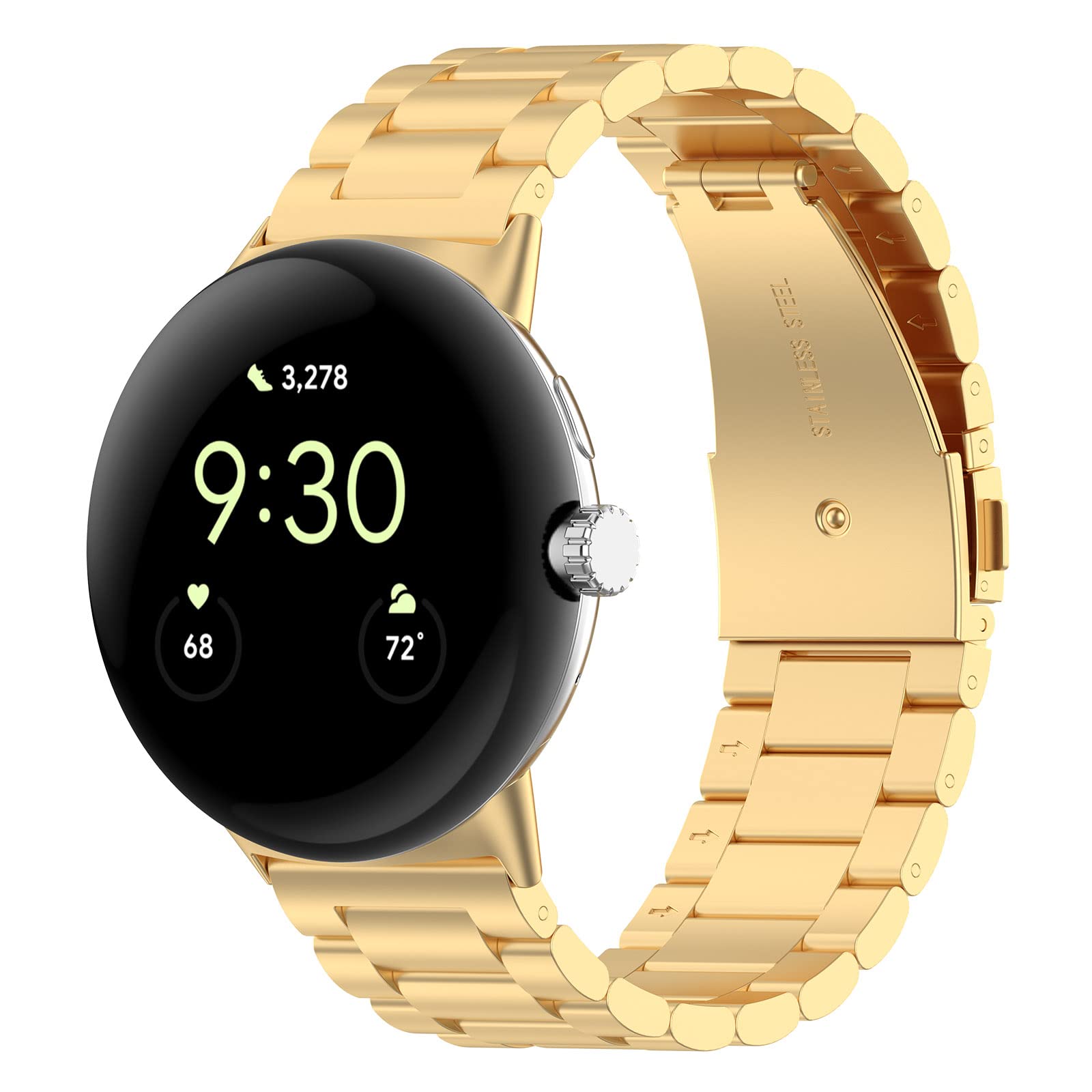 Chofit Straps Compatible with Google Pixel Watch 2/Watch - Stainless Steel Metal Wristband Business Band for Pixel (Gold)