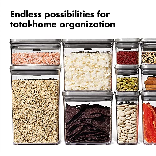OXO Steel POP Container Short Rectangle 1.7 Qt for Brown Sugar, Dried Beans and More,Grey