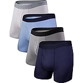 BAMBOO COOL Men's Underwear Boxer Briefs Fly with Built-in 3D Pouch Comfortable Cool Underwear for Men 4 Pack