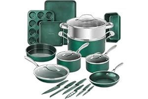Granitestone 21 Pc Kitchen Pots and Pans Set Non Stick, Kitchen Cookware Sets, Pot and Pan Set, Nonstick Cookware Set, Diamond Coated Non Stick Pots and Pan Set, Dishwasher Safe - Green