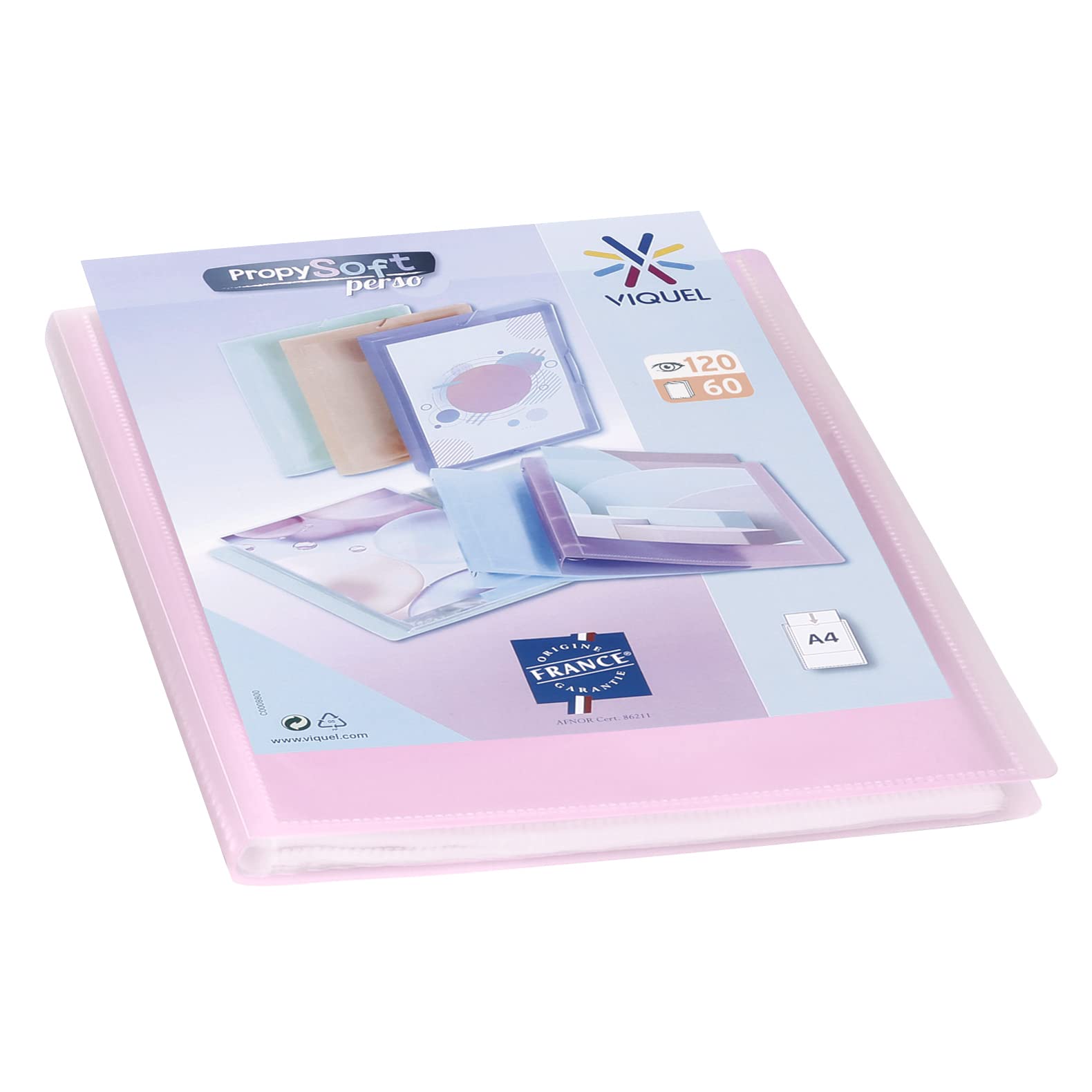 Viquel - Propysoft Customisable Document Cover - A4 Format Binding - 120 Views (60 Pockets) - Transparent and Smooth Pockets - Translucent Pink