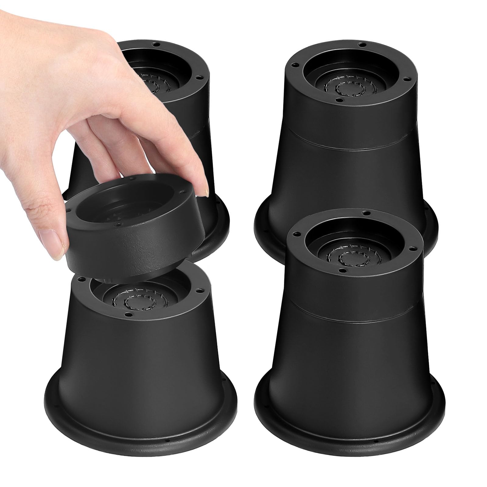 Photo 1 of shouwuhho Bed Risers 2 inch, 3 Inch, Heavy Duty Round Furniture Risers Lifts 3" for Table, Desk Leg, Sofa, Couch, Adjustable Bed Frame Risers Supports Up to 6,000 Lbs, Black, 4 Pack