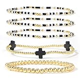 SHINUS BOHO Cross Gold Beaded Bracelet Stack Set for Women,Bohemian Stackable Colorful Seed Beads Stretch layered Bracelets Fashion Holiday Party Accessories Jewelry Gift