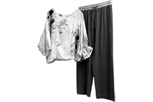 LITETAO Two Piece Outfits for Women 2024 Women's Casual Linen Button Shirt High Waist Loose Curvy Straight Leg Pant