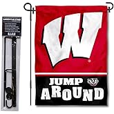 Wisconsin Badgers Jump Around Garden Flag with Pole Stand Holder