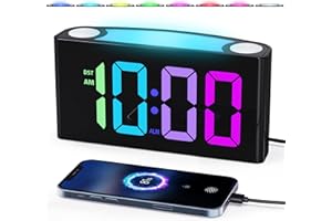 PPLEE RGB Digital Clock-Alarm Clocks for Bedrooms,Large Bold Number 7 Dimmers,Battery Backup Loud Alarm Clock,8 Modes Night Light,Dual Charger USB&Type-C,Bedside Desk Clock for Kid Adult Heavy Sleeper
