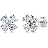 Gem Stone King 925 Sterling Silver Lab Grown Diamond and Sky Blue Aquamarine Stud Earrings for Women | 1.95 Cttw | Gemstone April Birthstone | Heart Shape 4MM