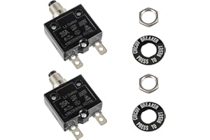 HUAREW HUWREW 25 Amp Push Button Circuit Breaker 125-250V AC 50V DC L1 Series Manual Reset Thermal Circuit Breaker 25A Thermal Overload Protector (Pack of 2)