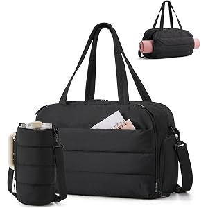 BAGSMART 2 Set Gym Bag for Women, Yoga Bag with Water Bottle Holder, Black | For yoga travel sports dance, 25L pilates bag, o
