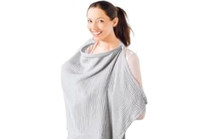 A Light Gray Item Item Breastfeeding Cover Nursing Cover, Breathable Muslin Cotton Baby Breast Feeding Covers With Adjustable