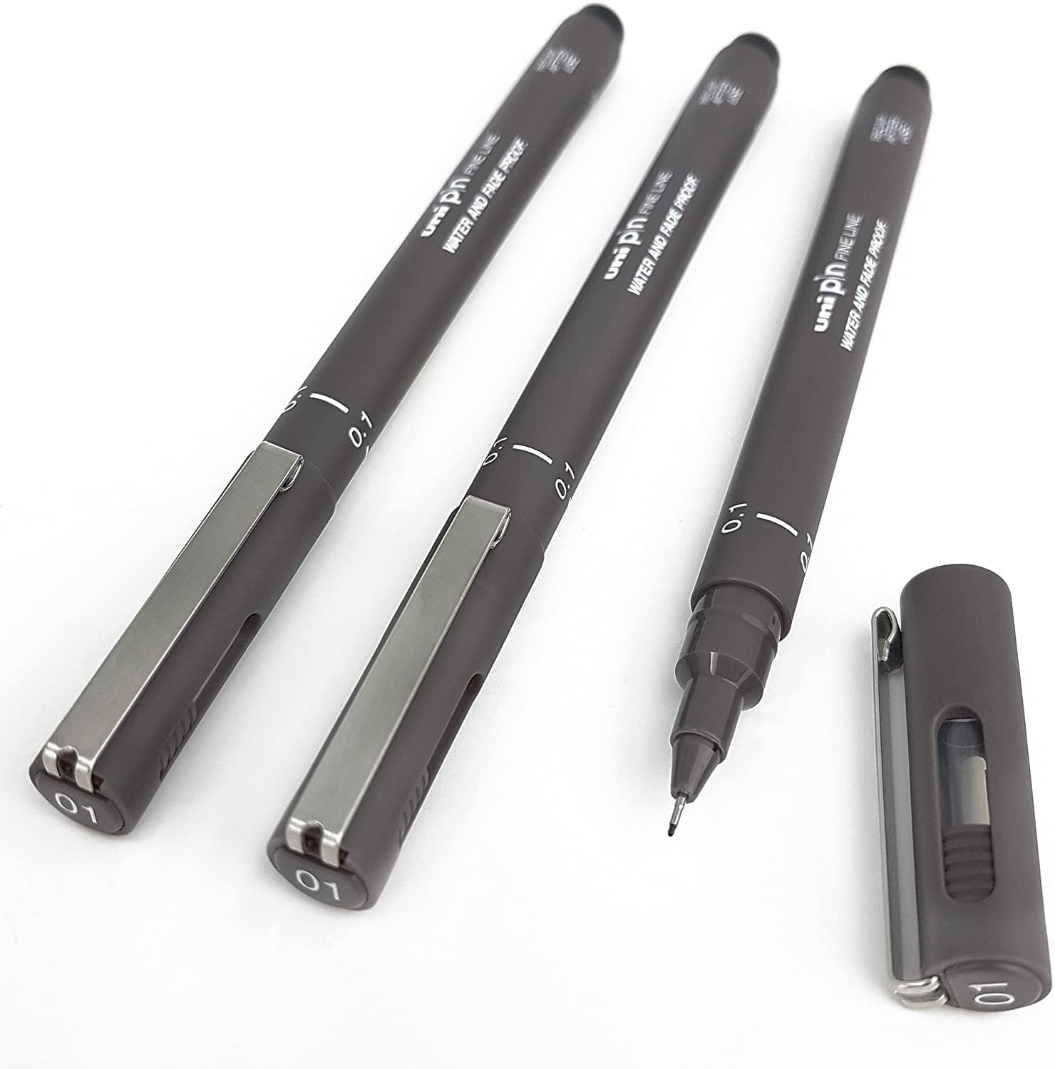 Uni Pin Fineliner Drawing Pen - Dark Grey Tone - 0.1mm - Pack of 3