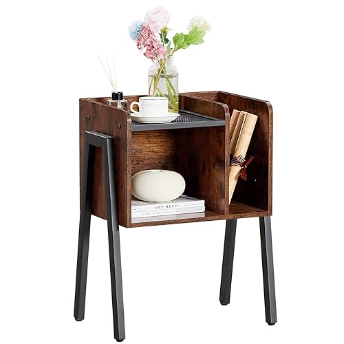 VECELO Nightstand Industrial Side End Table/Stackable Accent Furniture with 2-Tier Open Storage Compartments for Bedroom, Living Room and Small Spaces