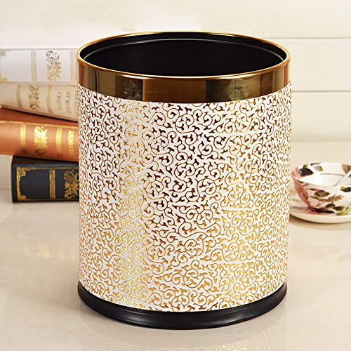 Luxury Metal Waste Bin with Leather Cover,Open Top Office Wastebasket