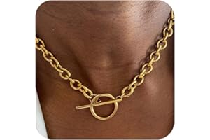 Sewyer Gold Chunky Necklace for Women 14K Gold Plated Chain Clasp Toggle Necklaces Paperclip Statement Link T-Bar Clasp Dainty Gold Necklace Jewelry Gifts
